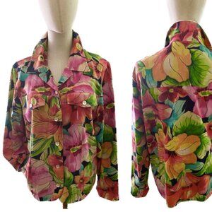 UNITS TROPICAL FLORAL COLORFUL COTTON WESTERN STYLE LONG SLEEVED JACKET EUC SZ L